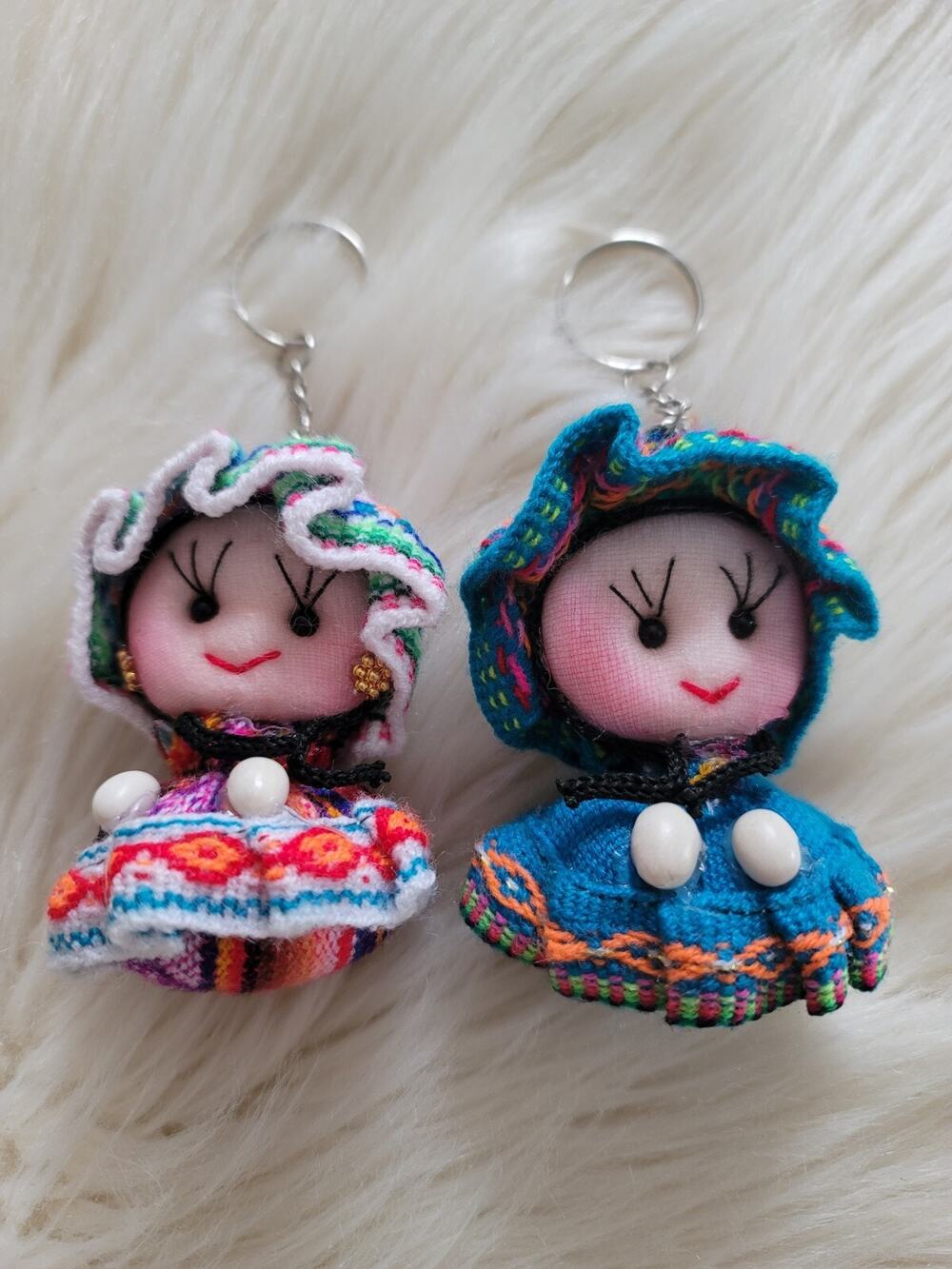 (Lot Of 2) Handmade Inka Andean Doll Keychain Multicolor Charm Made In Peru
